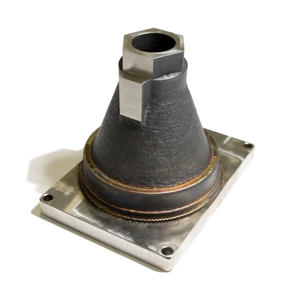 Machineonderdeel in 316L, geprint met Meltio wire-laser DED en nagefreesd